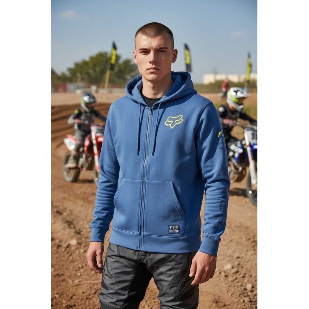 Fox Racing Hoodie Mens‎ 2XL Blue Steel Sherpa Lined Full Zip Fleece logo patch